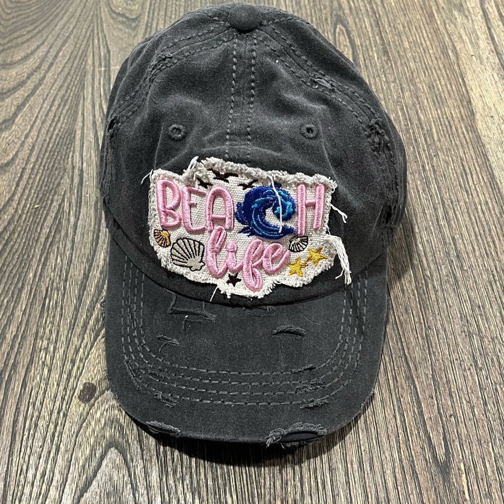 Beach Life Cap Baseball Trucker Dad Hat Embroidered Funky Distressed Gray